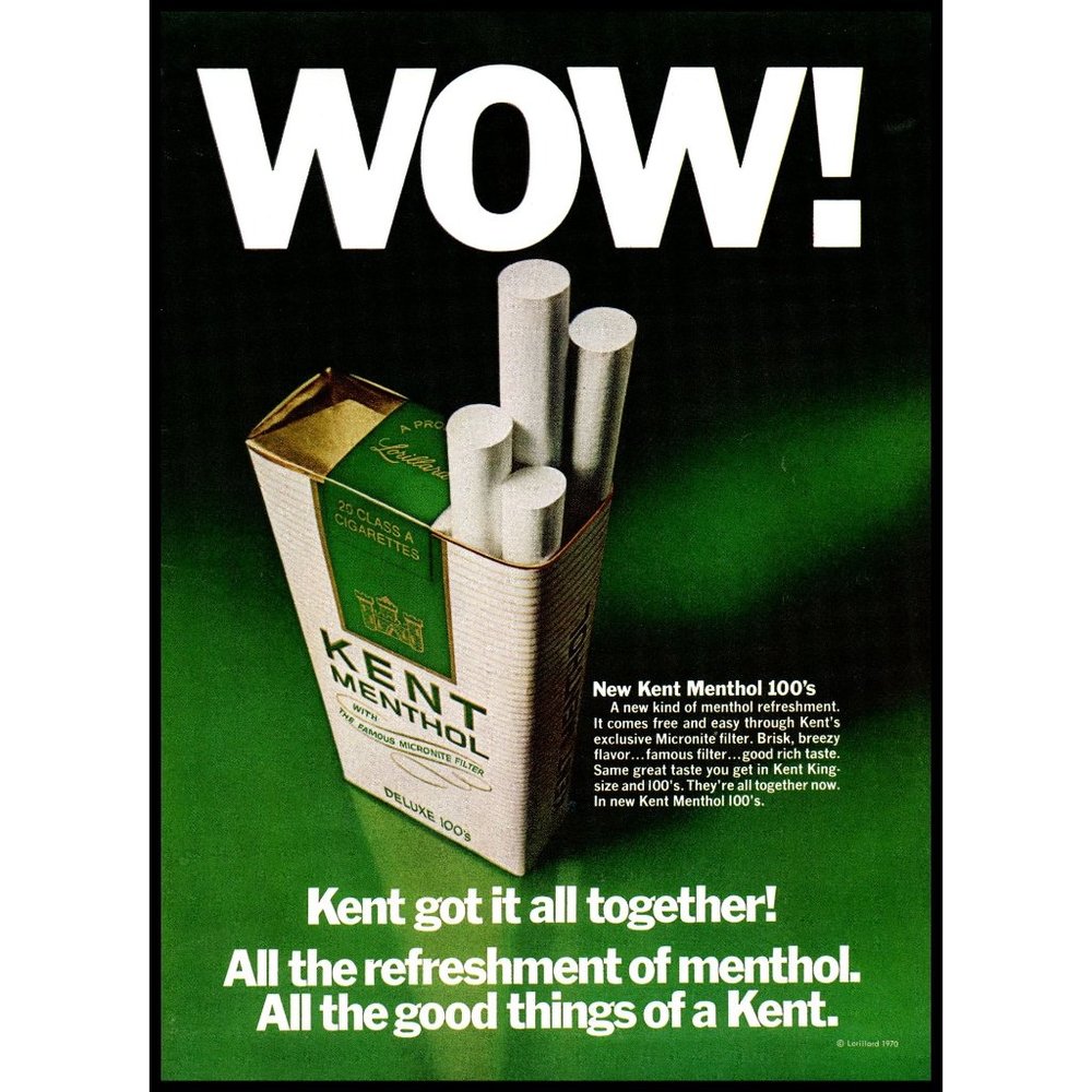 1970 Kent Menthol Cigarettes Vintage Print Ad Open Paper Pack Wall Art Photo